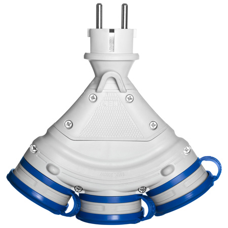 Rozgałęźnik przenośny szaro-niebieski R-X3/44S IP44 3×2P+Z 16A 250V Schuko W-01161
