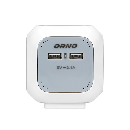 Przedłużacz 4 krotny 2P+Z. ładowarka 2xUSB. 1.4m H05VV-F 3x1mm2. szaro-biały OR-AE-13144