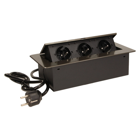 Gniazdo meblowe wpuszczane w blat z płaskim frezowanym rantem i przewodem 1.5m. 3x2P+Z. grafit OR-AE-1337/GR