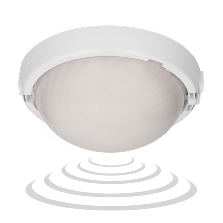 8080T/MAT-TRIO/MS/PL. oprawa oświetleniowa z mikrofalowym czujnikiem ruchu. 75W. E27. IP44. IK10. poliwęglan mleczny. dławice A2120-MP-HF