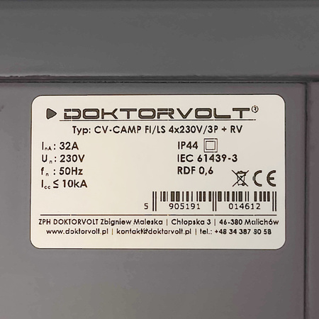 Słupek dystrybucyjny 4x230V CEE rozdzielnica kempingowa elektryczna z przyłączem wodnym Doktorvolt CV-CAMP DV 4612 