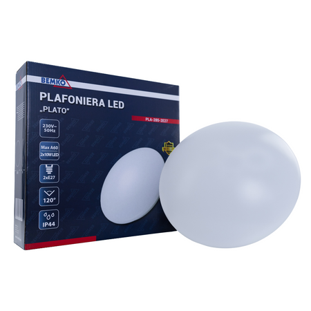 Plafoniera Plato 2xE27 IP44 mleczny klosz biała 5454