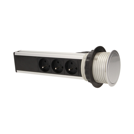 Gniazdo meblowe Ø8cm wysuwane z blatu z ładowarką USB i przewodem 1.8m. 3x2P+Z. 2xUSB OR-AE-1357
