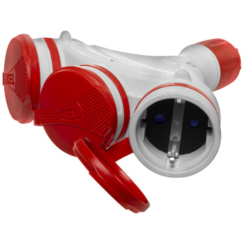 Trójdrożne gniazdo Schuko IP44 3×2P+Z 16A 250V szaro-czerwone GN-X3/44S W-01163