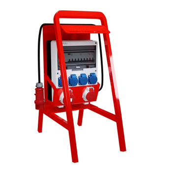 Rozdzielnica budowlana na stojaku zabezpieczenia Siemens pTD-S/FI SET przenośna z gniazdami 32A 16A CEE MENNEKES 4x230V rozdzielnia elektryczna na budowę skrzynka elektryczna z zabezpieczeniem Schuko Doktorvolt DV-6221-D