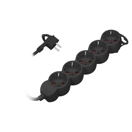 Przedłużacz 5-krotny 2P+Z (Schuko). 3m H05VV-F 3x1.0mm2. Imax 10A. płaska wtyczka. czarny ORAE13149(GS)/B/3M
