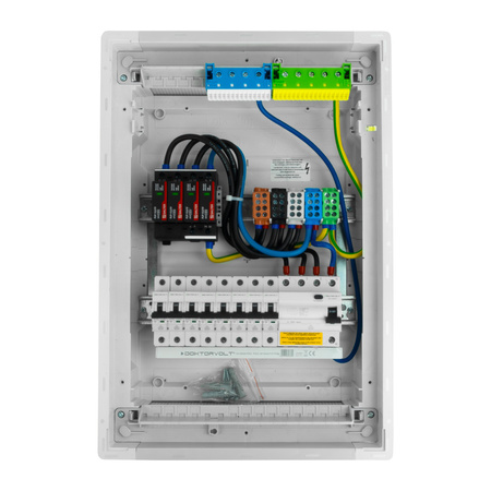 Rozdzielnica modułowa podtynkowa 2x12 zabezpieczona 8xMCB 1xRCCB VDE ogranicznik przepięć Saltek okablowana skrzynka elektryczna Hager 505,50x348x98mm zaciski rozgałęźne Doktorvolt DV-6203-PT