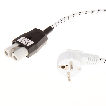 Przewód przyłączeniowy z nasadką NZU-1(PPN) 1,9m 3x0,75 mm² z wtyczką kątową Uni-Schuko 250V 16A w oplocie biało-czarny T-07278