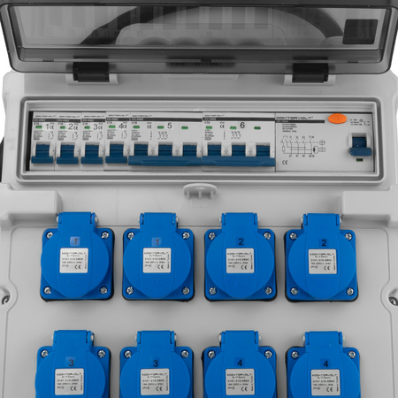 Rozdzielnica budowlana 2x16A 32A CEE 8x230V erbetka z kablem zabezpieczona Doktorvolt TR-S/FI DV-5022-D