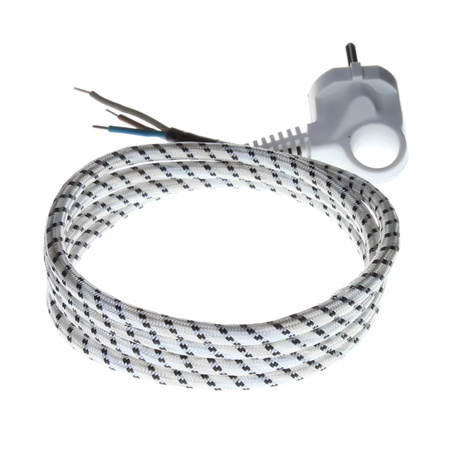 Przewód przyłączeniowy PP-S-15 H03RT-F 1,5m 3x0,75 mm² z wtyczką kątową Uni-Schuko 250V 16A w oplocie biało-czarny T-07280