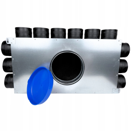 Skrzynka rozdzielcza rozdzielacz rurowy wentylacyjny fi 160 12x75 mm płaski E-KRR-12x75/160-OC