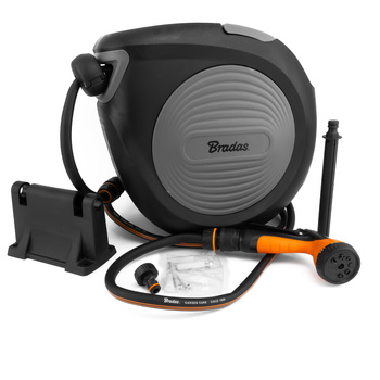 Bęben automatyczny 30m 1/2'' z pistoletem zwijak ścienny na wąż ogrodowy zwijacz przenośny regulowany czarny Bradas ECO-W1B30
