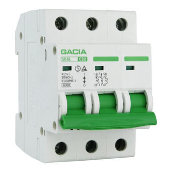 C32 3P 6kA Wyłącznik nadprądowy bezpiecznik typ S eska GACIA SB6L C 3P 32A