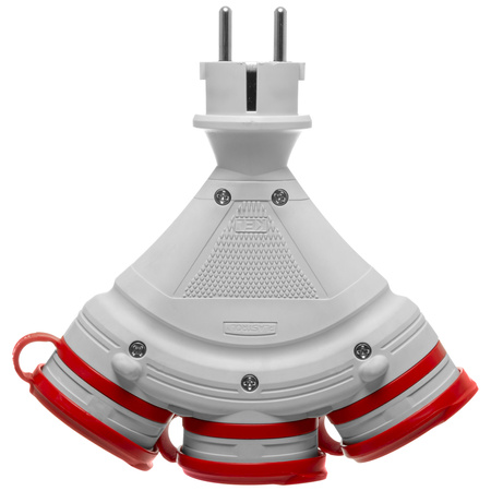 Rozgałęźnik przenośny szaro-czerwony R-X3/44S IP44 3×2P+Z 16A 250V Schuko W-01159