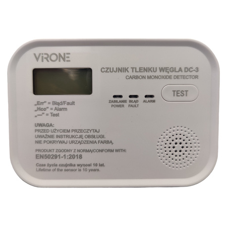 Czujnik tlenku węgla z przyciskiem TEST czujnik czadu z wyświetlaczem LCD VIRONE DC-3