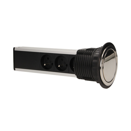Gniazdo meblowe Ø8cm wysuwane z blatu z przewodem 1.8m. 3x2P+Z. INOX OR-AE-1356