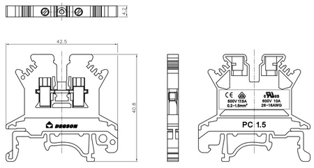Złączka szynowa przelotowa pomarańczowa śrubowa 1,5mm2 1P VDE UL PC1.5-01P-15-00A(H)