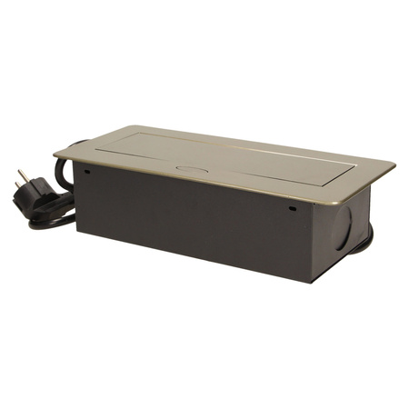 Gniazdo meblowe wpuszczane w blat z płaskim frezowanym rantem i przewodem 1.5m. 3x2P+Z. mosiądz OR-AE-1337/BR