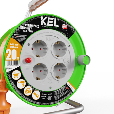 Przedłużacz bębnowy 20m 4 Gniazda 230V Schuko 3680W W-98678