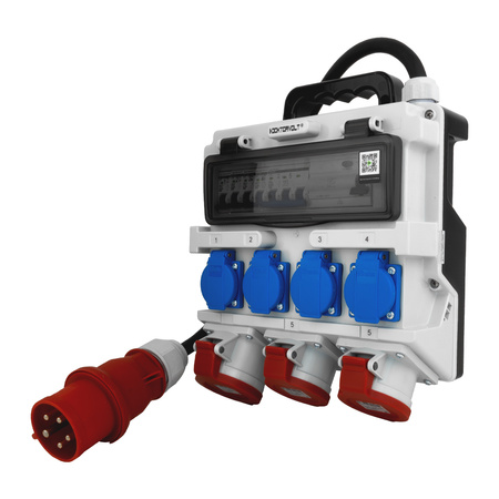 Rozdzielnica budowlana 2x16A 32A CEE 4x230V erbetka z uchwytem i kablem z wtyczka 32A CEE Doktorvolt DV-1437-F