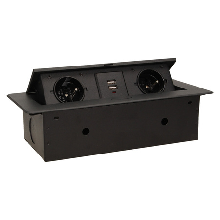 Gniazdo meblowe wpuszczane w blat z płaskim frezowanym rantem i ładowarką USB. 2x2P+Z. 2xUSB. czarny OR-AE-13109/B