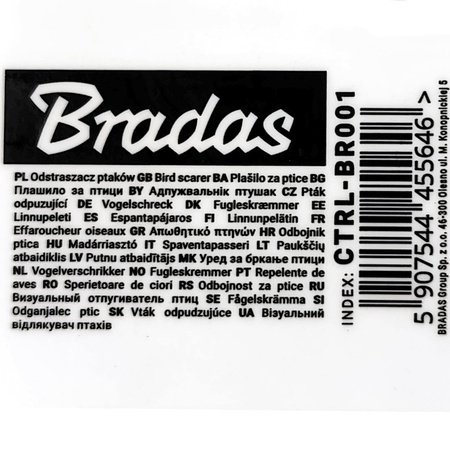 Odstraszacz ptaków BRADAS samoprzylepne naklejki na szybę małe zestaw 9x10 sztuk CTRL-BR001