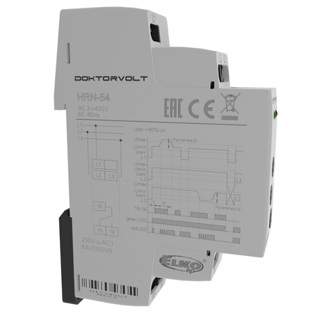 Przekaźnik nadzorczy napięcia w 3F z regulowanym poziomem ELKO HRN-54