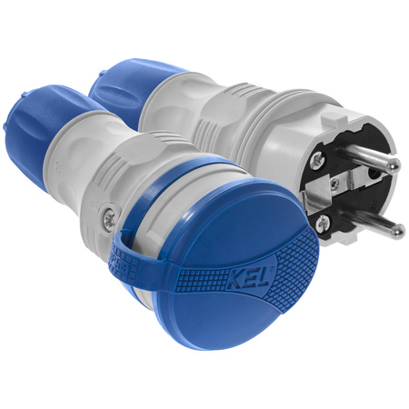 Zestaw przyłączeniowy z wtyczką WT-54 i gniazdem GN-44 250V Schuko szaro-niebieski W-98864