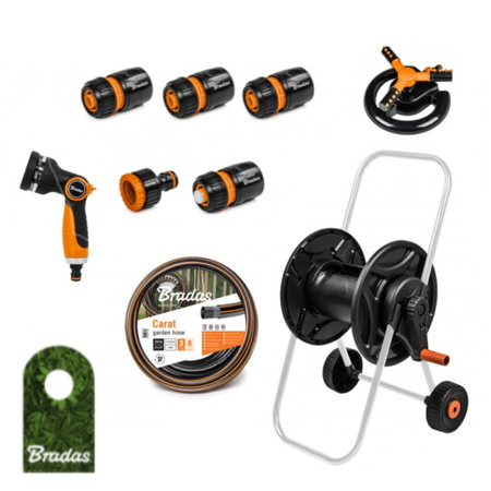 Wózek z wężem 1/2" 20m pistoletem, zraszaczem i armaturą BLACK LINE BRADAS ECO-AG26020SET2