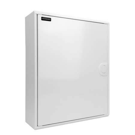 Rozdzielnica modułowa natynkowa 2x12 zabezpieczona 8xMCB 1xRCCB VDE ogranicznik przepięć Saltek okablowana skrzynka elektryczna Hager 370x305x96,5mm zaciski rozgałęźne L1, L2, L3, N, PE Doktorvolt DV-6302-NT