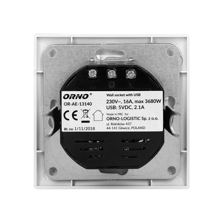 Gniazdo pojedyncze 2P+Z USBx2 OR-AE-13140