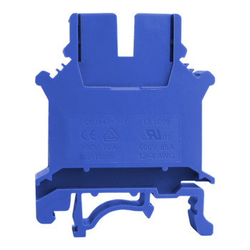 Złączka szynowa przelotowa niebieska śrubowa 16mm2 1P VDE UL 5743