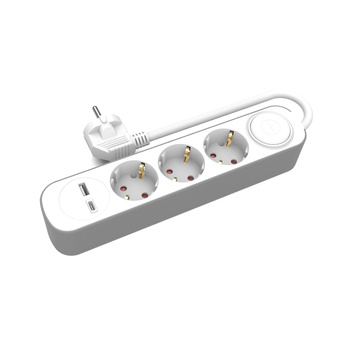 Przedłużacz 3x Schuko 230V 3m z USB-A i USB-C z wyłącznikiem Plastrol W-30007