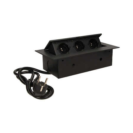 Gniazdo meblowe wpuszczane w blat z płaskim rantem 3x2P+Z. przewód 1.5m 3x1.5mm2. czarne OR-AE-1372/B
