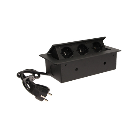 Gniazdo meblowe wpuszczane w blat z płaskim frezowanym rantem i przewodem 1.5m. 3x2P+Z. czarne OR-AE-1337/B