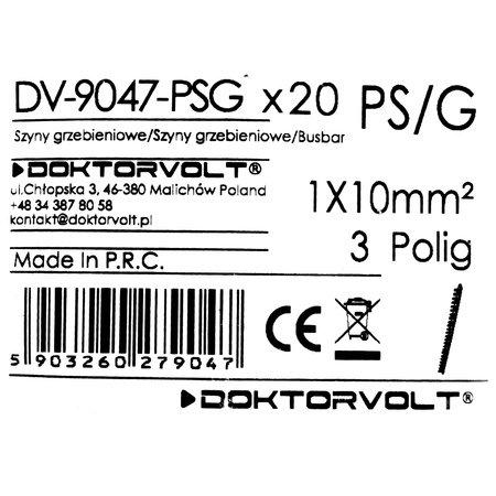 Szyna łączeniowa grzebieniowa PS/G 1-fazowa 3-modułowa 10mm2 63A DV 9047