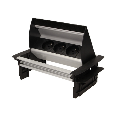 Gniazdo meblowe wpuszczane w blat ze szczotką przeciwkurzową i przewodem 1.8m. 3x2P+Z OR-AE-1361