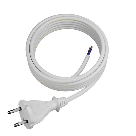 Przewód przyłączeniowy 5m z wtyczką prostą TYP E 230V 16A 2×1 mm² H05VV-F PP-21 biały W-98343