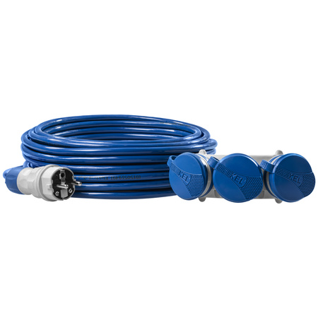 Przedłużacz trójdrożny 25m 250V 16A Schuko 3×2P+Z H07BQ-F 3×1,5 mm² IP44 W-01201