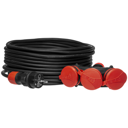 Przedłużacz trójdrożny 25m 250V 16A Schuko 3×2P+Z H05RR-F 3×2,5 mm² IP44 W-01196