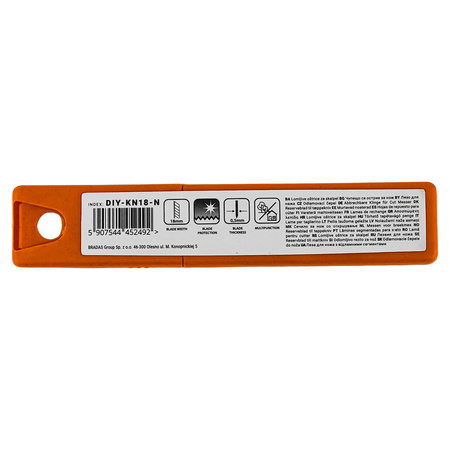 Ostrza do noża 18mm uniwersalne 10 sztuk wymienne łamane 8 segmentów BRADAS DIY-KN18-N