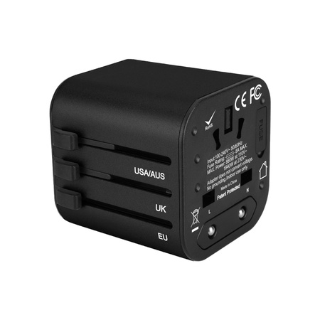 GOworld USB uniwersalny adapter podróżny do ponad 200 krajów świata 100-240V 8A 2 x USB 5V 2 4A inteligentna... OR-AE-13174
