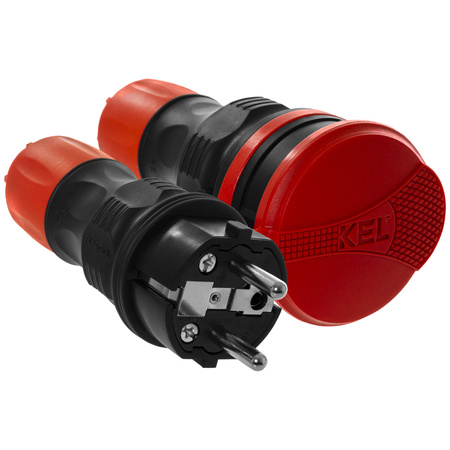 Zestaw przyłączeniowy z wtyczką WT-54 i gniazdem GN-44 250V Schuko czarno-czerwony W-98862