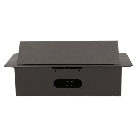 Gniazdo meblowe wpuszczane w blat z płaskim frezowanym rantem. 3x2P+Z. czarne. wersja schuko OR-AE-1336/B(GS)