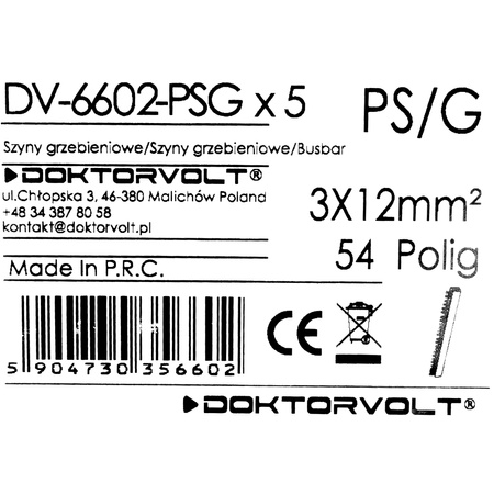 Szyna łączeniowa grzebieniowa 3-fazowa 54-modułowa 12mm2 80A DV-6602-PSG