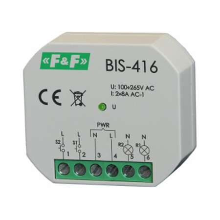 Przekaźnik bistab impuls włącz-wyłącz 2kanał. 265V 2xmax8A 2xNO F&F BIS-416