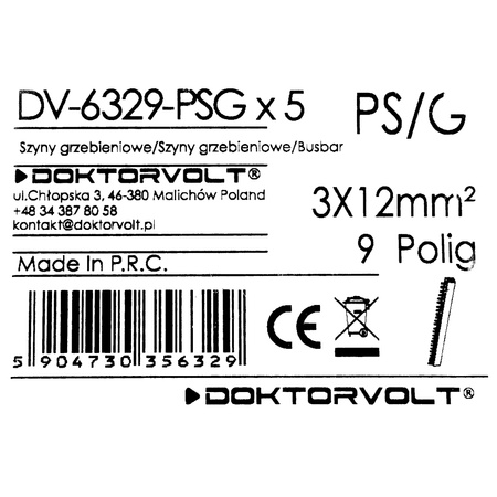 Szyna łączeniowa grzebieniowa PS/G 3-fazowa 9-modułowa 12mm2 80A DV-6329-PSG