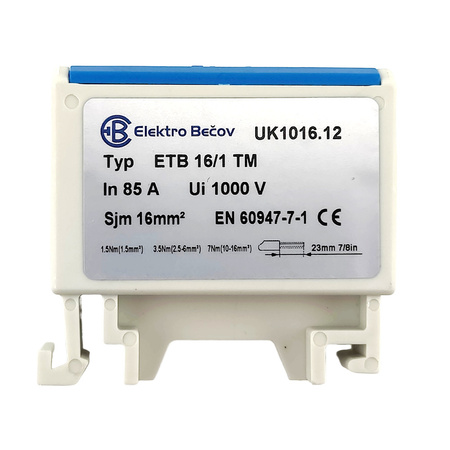 Złączka szynowa uniwersalna ETB 16/1 Al/Cu elektryczna śrubowa 2 otwory do kabli Elektro Becov UK1016.12