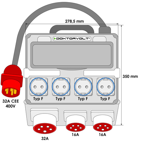 Rozdzielnica budowlana TR-S 32A 2x16A 4x230V Schuko Doktorvolt DV-7273-D