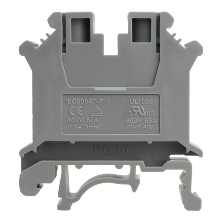 Złączka szynowa przelotowa szara śrubowa 10mm2 1P VDE UL PC10-01P-11-00A(H)